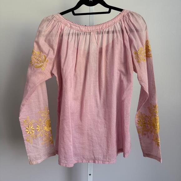 Cake sz‎ S Pink Gold Embroidered Cotton Blouse Prairie Cottagecore Fairy - Picture 6 of 8